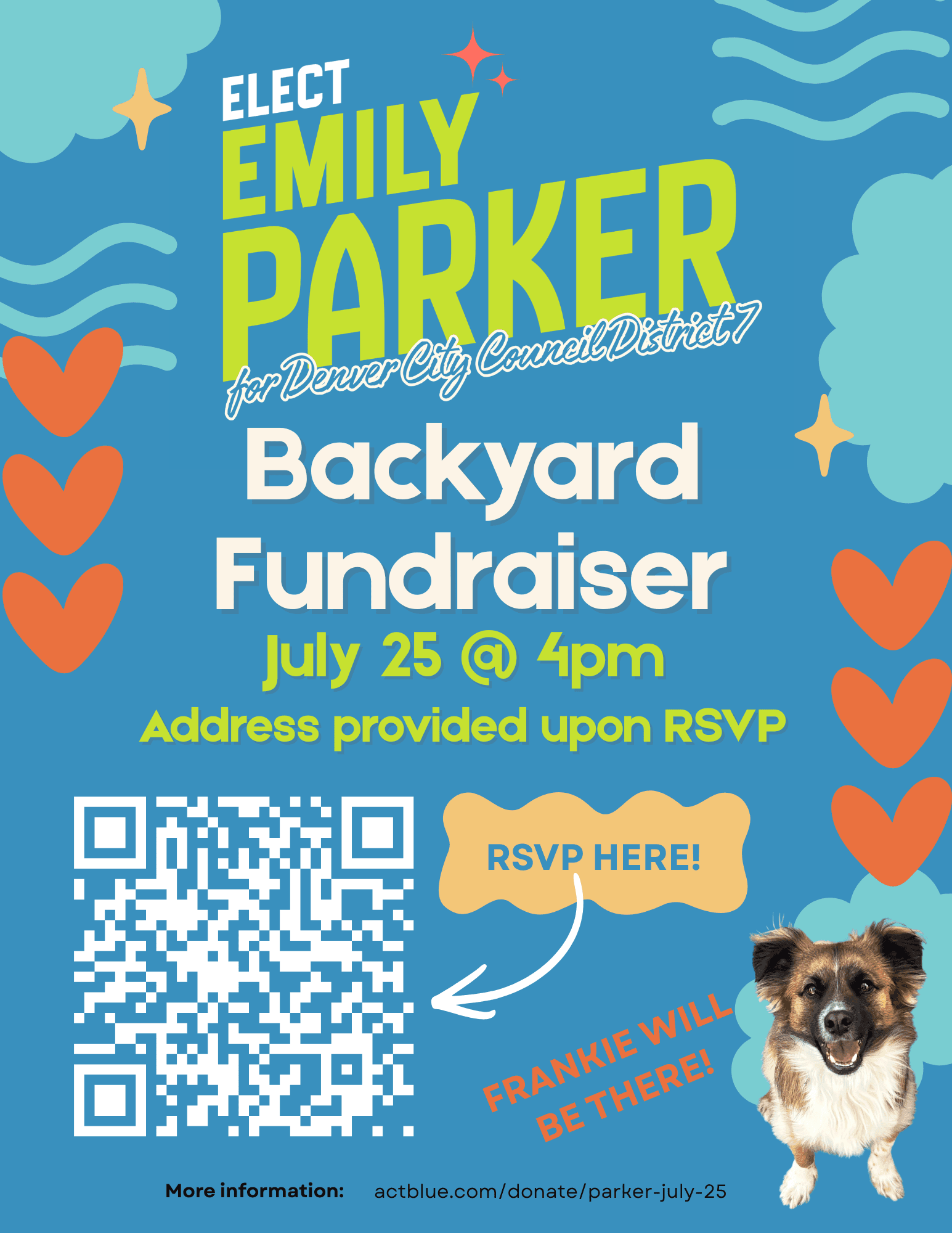 Elect Emily Parker Backyard Fundraiser — July 25 at 4pm. Address provided upon RSVP. Scan to RSVP.